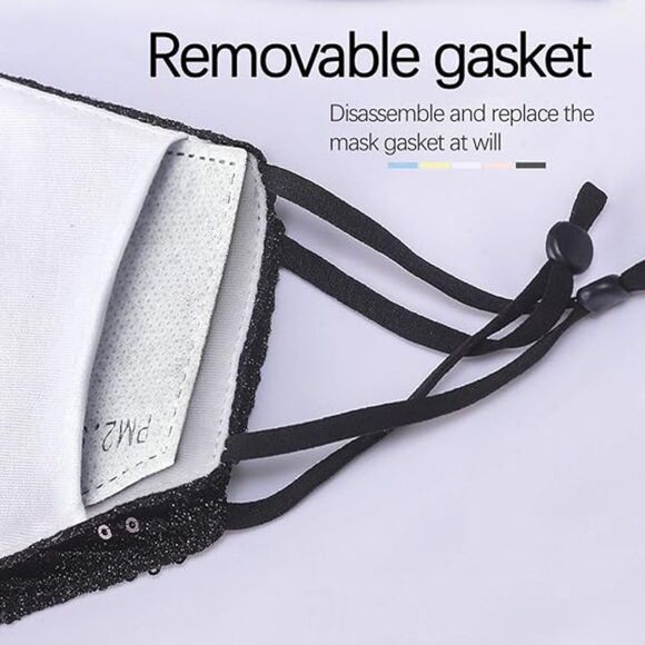 Women's Sparkly Sequin Face Cover Glitter Cotton Sequins Mixed Color Gold - Picture 4 of 6